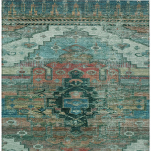 HomeRoots 5' Teal Blue Copper Gold Tribal Area Rug - Washable, Durable, Stain-Resistant for Indoor & Outdoor Use 620666