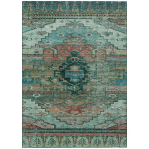 HomeRoots 5' Teal Blue Copper Gold Tribal Area Rug - Washable, Durable, Stain-Resistant for Indoor & Outdoor Use 620666