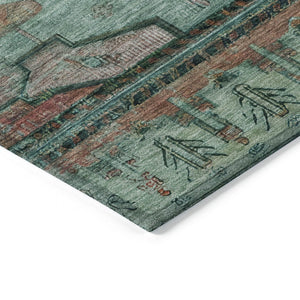 HomeRoots 5' Teal Blue Copper Gold Tribal Area Rug - Washable, Durable, Stain-Resistant for Indoor & Outdoor Use 620666