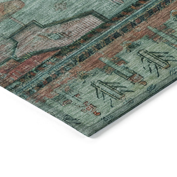 HomeRoots 5' Teal Blue Copper Gold Tribal Area Rug - Washable, Durable, Stain-Resistant for Indoor & Outdoor Use 620666