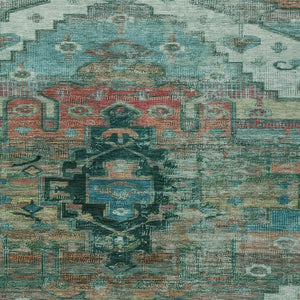 HomeRoots 8' X 10' Teal Blue Copper Gold Tribal Washable Rug - Stylish, Durable Indoor Outdoor Accent for Any Space 620668
