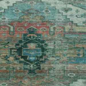 HomeRoots 10' X 14' Vibrant Teal Blue Tribal Area Rug – Durable, Washable, Perfect for Indoor & Outdoor Spaces 620670