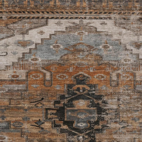 HomeRoots 5' X 8' Terra Cotta Tribal Rug – Washable, Durable, Indoor/Outdoor, Stylish for High-Traffic Areas 620672