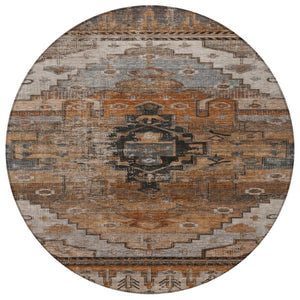 HomeRoots 8' Terra Cotta Round Tribal Rug - Stylish, Washable Indoor/Outdoor Area Rug for High-Traffic Spaces 620673