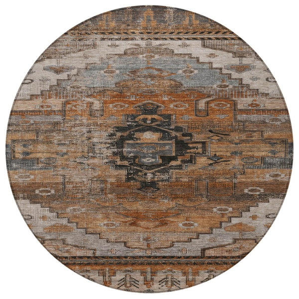 HomeRoots 8' Terra Cotta Round Tribal Rug - Stylish, Washable Indoor/Outdoor Area Rug for High-Traffic Spaces 620673