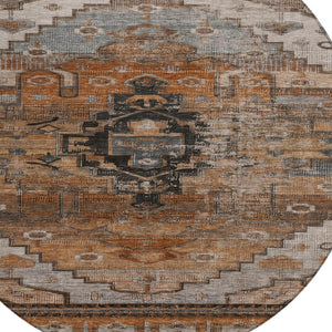 HomeRoots 8' Terra Cotta Round Tribal Rug - Stylish, Washable Indoor/Outdoor Area Rug for High-Traffic Spaces 620673