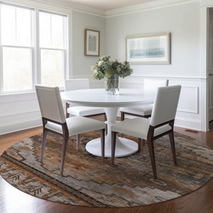 HomeRoots 8' Terra Cotta Round Tribal Rug - Stylish, Washable Indoor/Outdoor Area Rug for High-Traffic Spaces 620673