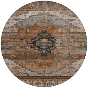 HomeRoots 8' Terra Cotta Round Tribal Rug - Stylish, Washable Indoor/Outdoor Area Rug for High-Traffic Spaces 620673