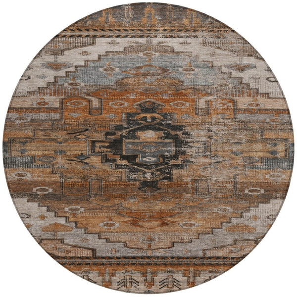 HomeRoots 8' Terra Cotta Round Tribal Rug - Stylish, Washable Indoor/Outdoor Area Rug for High-Traffic Spaces 620673