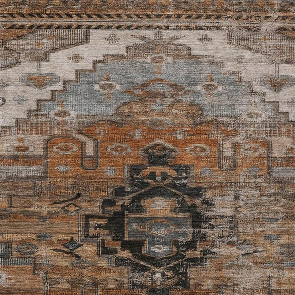 HomeRoots 8' X 10' Tribal Washable Area Rug in Terra Cotta, Rust, and Gray – Durable Indoor/Outdoor Accent! 620674