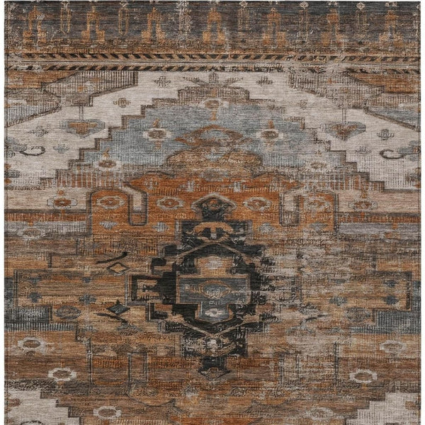 HomeRoots 10' Terra Cotta Rust & Gray Tribal Area Rug - Durable, Washable, Perfect for Indoor & Outdoor Spaces 620676