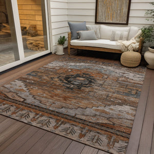 HomeRoots 10' Terra Cotta Rust & Gray Tribal Area Rug - Durable, Washable, Perfect for Indoor & Outdoor Spaces 620676