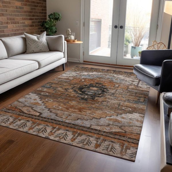 HomeRoots 10' Terra Cotta Rust & Gray Tribal Area Rug - Durable, Washable, Perfect for Indoor & Outdoor Spaces 620676