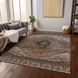 HomeRoots 10' Terra Cotta Rust & Gray Tribal Area Rug - Durable, Washable, Perfect for Indoor & Outdoor Spaces 620676