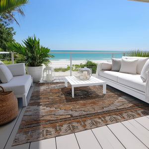 HomeRoots 10' Terra Cotta Rust & Gray Tribal Area Rug - Durable, Washable, Perfect for Indoor & Outdoor Spaces 620676