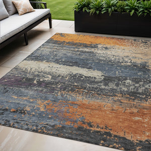 HomeRoots 5' X 8' Modern Blue Gray & Orange Abstract Washable Area Rug for Indoor & Outdoor Use, Durable & Stylish 620684
