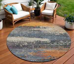 HomeRoots 8' Vibrant Round Abstract Area Rug - Washable Indoor/Outdoor, Durable, Stylish for High-Traffic Spaces 620685