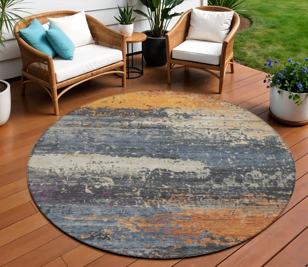 HomeRoots 8' Vibrant Round Abstract Area Rug - Washable Indoor/Outdoor, Durable, Stylish for High-Traffic Spaces 620685