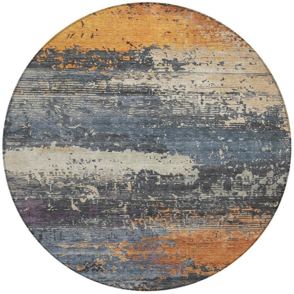HomeRoots 8' Vibrant Round Abstract Area Rug - Washable Indoor/Outdoor, Durable, Stylish for High-Traffic Spaces 620685