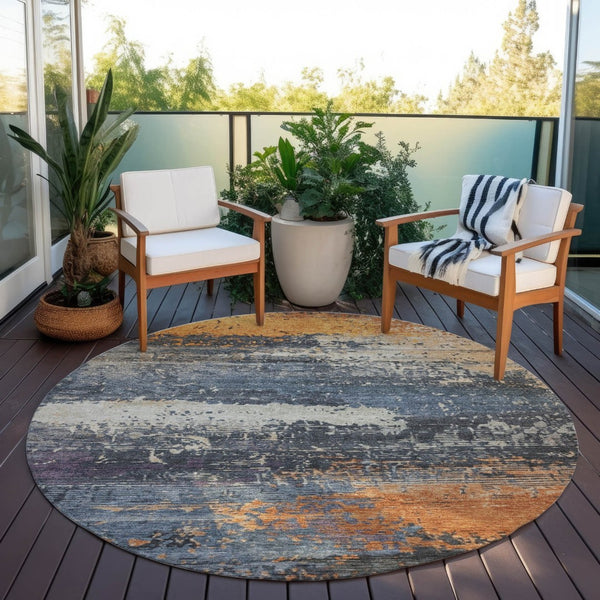 HomeRoots 8' Vibrant Round Abstract Area Rug - Washable Indoor/Outdoor, Durable, Stylish for High-Traffic Spaces 620685
