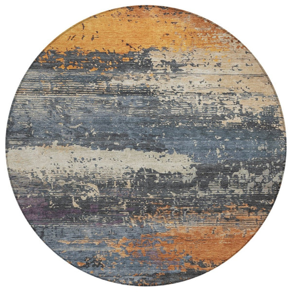 HomeRoots 8' Vibrant Round Abstract Area Rug - Washable Indoor/Outdoor, Durable, Stylish for High-Traffic Spaces 620685