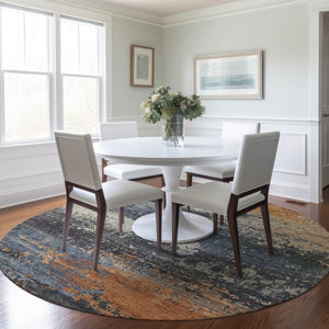 HomeRoots 8' Vibrant Round Abstract Area Rug - Washable Indoor/Outdoor, Durable, Stylish for High-Traffic Spaces 620685