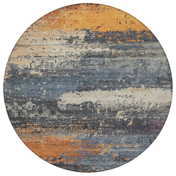 HomeRoots 8' Vibrant Round Abstract Area Rug - Washable Indoor/Outdoor, Durable, Stylish for High-Traffic Spaces 620685