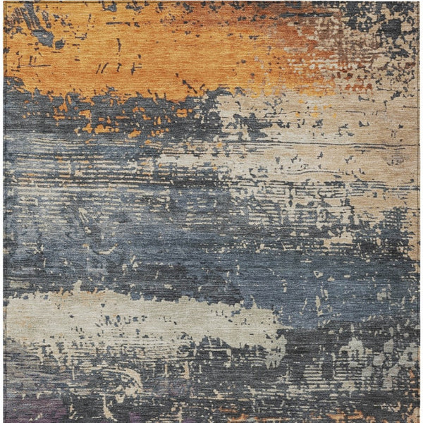 HomeRoots 8' x 10' Abstract Blue, Gray & Orange Washable Rug – Stylish, Durable Indoor/Outdoor Décor Solution 620686