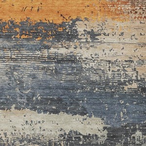 HomeRoots 8' x 10' Abstract Blue, Gray & Orange Washable Rug – Stylish, Durable Indoor/Outdoor Décor Solution 620686