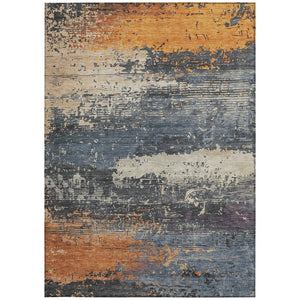 HomeRoots 8' x 10' Abstract Blue, Gray & Orange Washable Rug – Stylish, Durable Indoor/Outdoor Décor Solution 620686