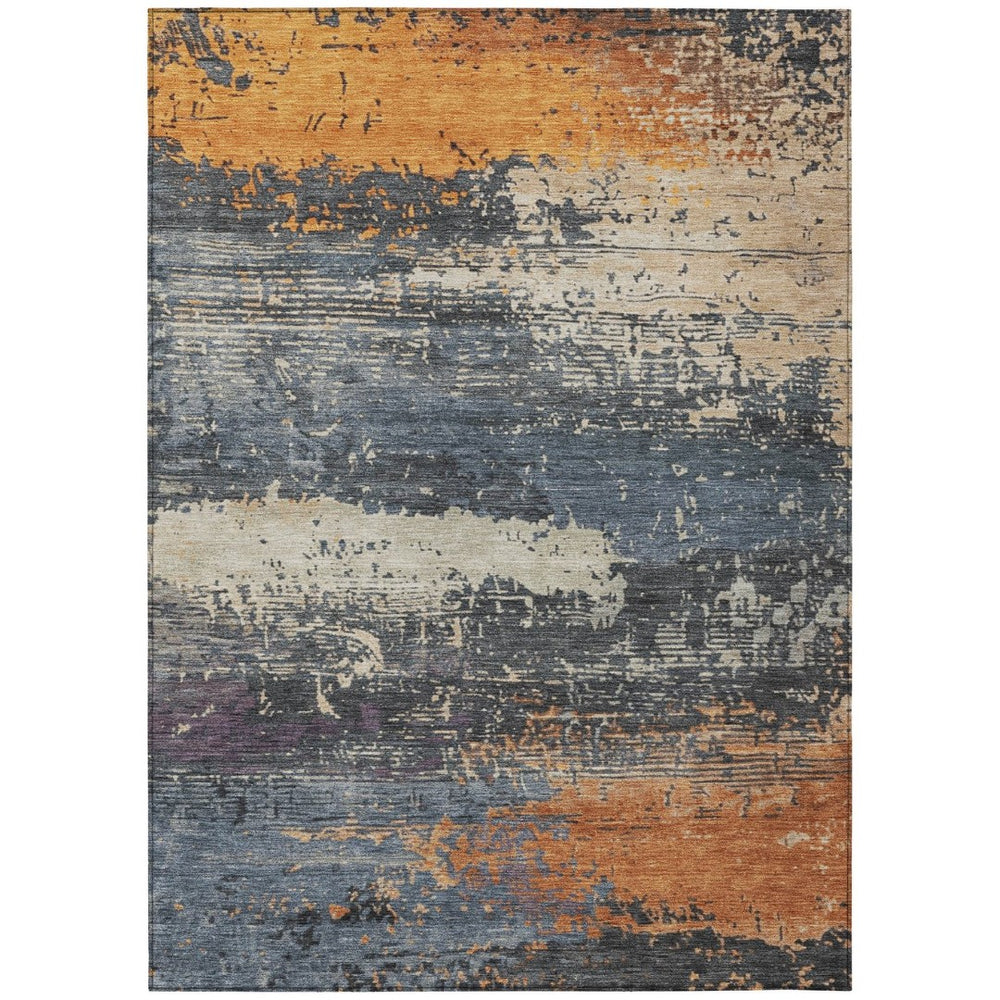 HomeRoots 8' x 10' Abstract Blue, Gray & Orange Washable Rug – Stylish, Durable Indoor/Outdoor Décor Solution 620686