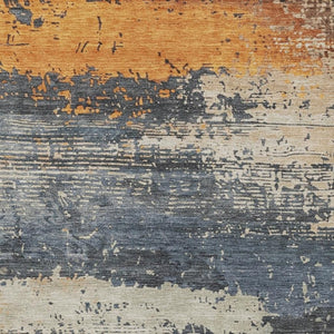 HomeRoots 9' Blue Gray and Orange Abstract Washable Area Rug – Stylish, Durable Indoor/Outdoor Design for Any Space 620687