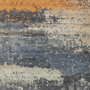 HomeRoots 10' Contemporary Blue Gray & Orange Abstract Washable Area Rug for Indoor/Outdoor Spaces, Durable & Stylish 620688
