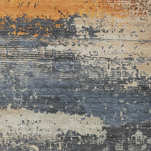 HomeRoots 10' Contemporary Blue Gray & Orange Abstract Washable Area Rug for Indoor/Outdoor Spaces, Durable & Stylish 620688