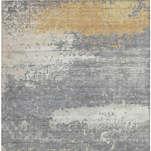 HomeRoots 5' Indoor Outdoor Abstract Area Rug in Gold, Gray & Silver – Stylish, Washable & Durable Design 620696
