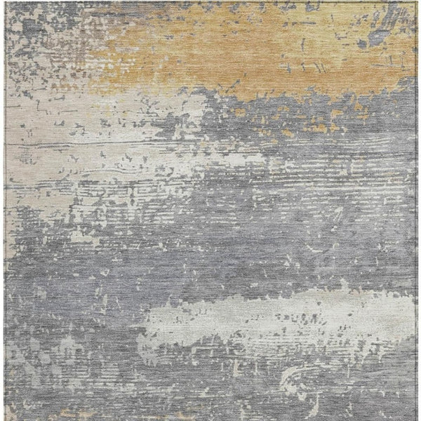 HomeRoots 5' Indoor Outdoor Abstract Area Rug in Gold, Gray & Silver – Stylish, Washable & Durable Design 620696