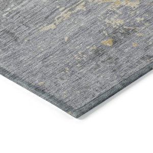 HomeRoots 5' Indoor Outdoor Abstract Area Rug in Gold, Gray & Silver – Stylish, Washable & Durable Design 620696