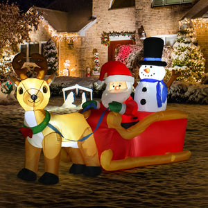 English Elm HOMCOM Inflatable 6ft Snowman with Christmas Tree Lawn Decor, Bright LED Lights and Wind Stakes Red W2225P249953