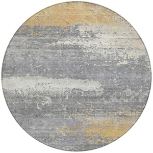HomeRoots 8' Gold, Gray & Silver Round Abstract Area Rug - Washable Indoor/Outdoor Design for High-Traffic Spaces 620697