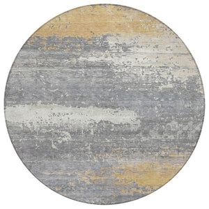 HomeRoots 8' Gold, Gray & Silver Round Abstract Area Rug - Washable Indoor/Outdoor Design for High-Traffic Spaces 620697