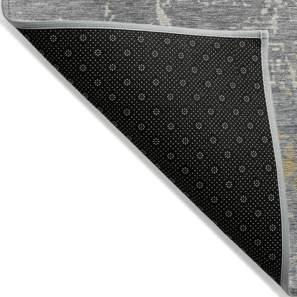 HomeRoots 8' Gold, Gray & Silver Round Abstract Area Rug - Washable Indoor/Outdoor Design for High-Traffic Spaces 620697