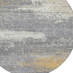 HomeRoots 8' Gold, Gray & Silver Round Abstract Area Rug - Washable Indoor/Outdoor Design for High-Traffic Spaces 620697