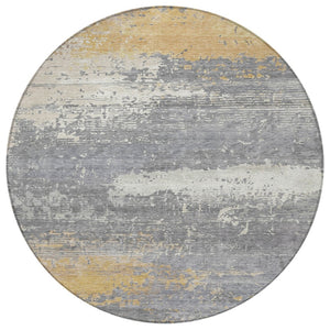 HomeRoots 8' Gold, Gray & Silver Round Abstract Area Rug - Washable Indoor/Outdoor Design for High-Traffic Spaces 620697