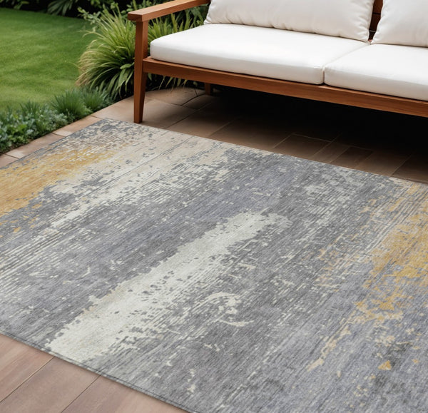HomeRoots 9' Modern Gold Gray Silver Abstract Indoor Outdoor Area Rug - Washable, Durable & Versatile Design! 620699