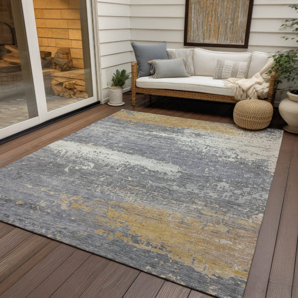 HomeRoots 9' Modern Gold Gray Silver Abstract Indoor Outdoor Area Rug - Washable, Durable & Versatile Design! 620699