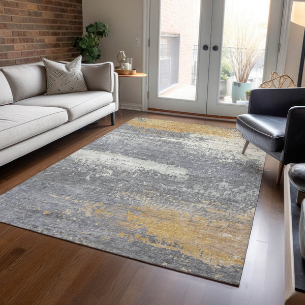 HomeRoots 9' Modern Gold Gray Silver Abstract Indoor Outdoor Area Rug - Washable, Durable & Versatile Design! 620699