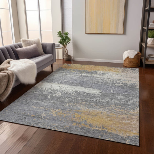 HomeRoots 9' Modern Gold Gray Silver Abstract Indoor Outdoor Area Rug - Washable, Durable & Versatile Design! 620699