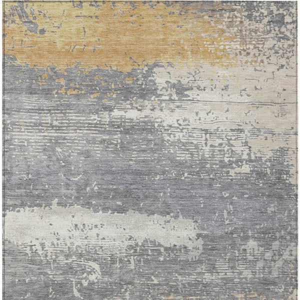 HomeRoots 10' Modern Gold, Gray & Silver Abstract Washable Area Rug for Indoor/Outdoor High-Traffic Spaces 620700