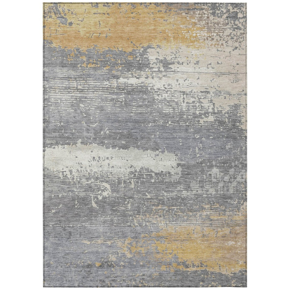 HomeRoots 10' Modern Gold, Gray & Silver Abstract Washable Area Rug for Indoor/Outdoor High-Traffic Spaces 620700