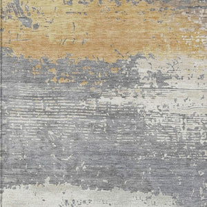 HomeRoots 10' Modern Gold, Gray & Silver Abstract Washable Area Rug for Indoor/Outdoor High-Traffic Spaces 620700
